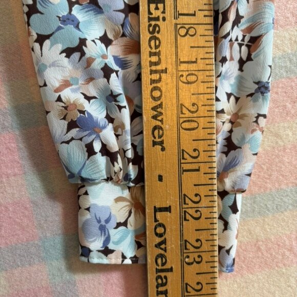 Vintage blue brown Floral Silky Blouse by Langtry - Picture 10 of 14